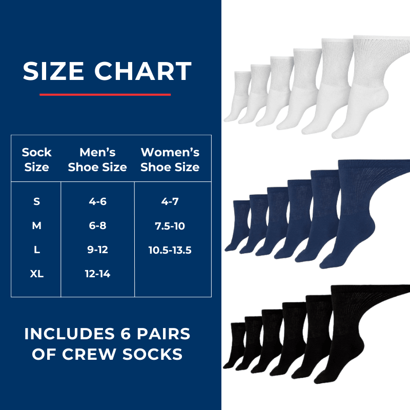 Women's Cotton Diabetic Crew Socks (6 Pair) - Pleasant valley salesWomen's Cotton Diabetic Crew Socks (6 Pair)